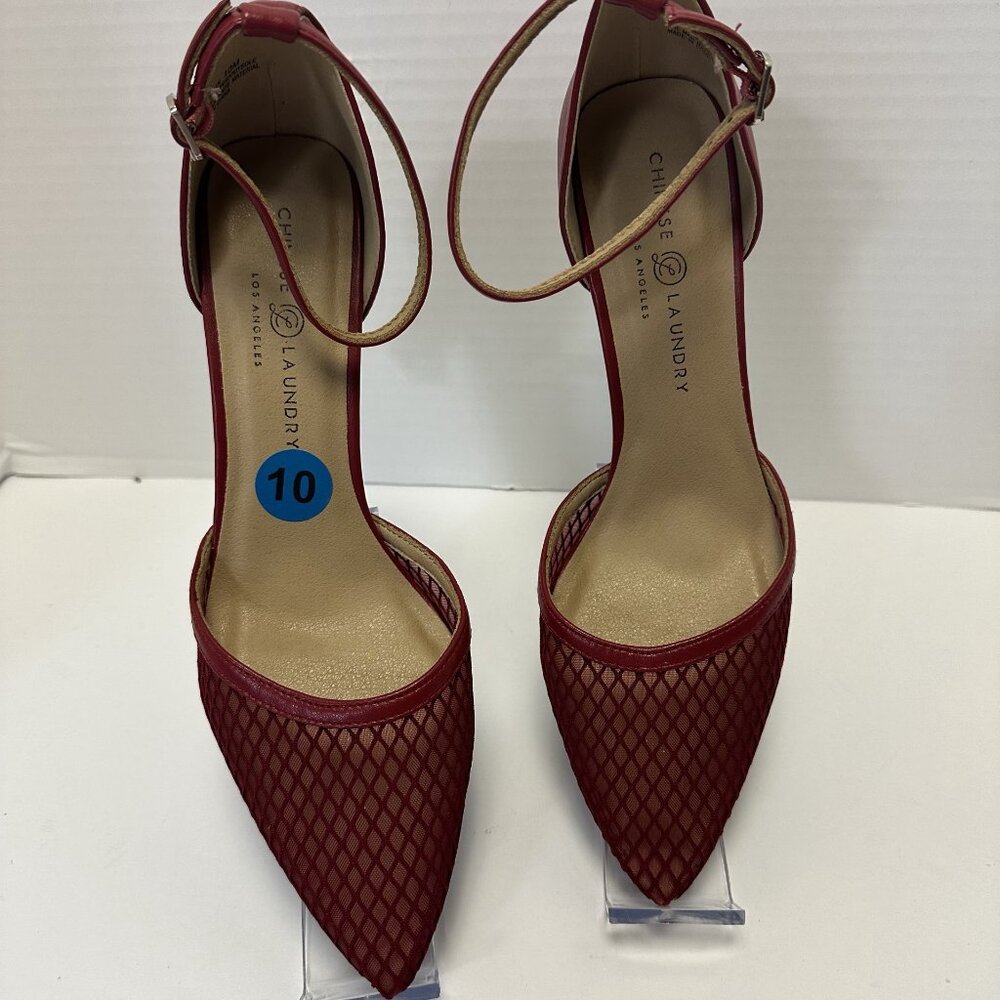 Chinese Laundry Women's Red Ankle Strap Heels Size 10 Mesh Toes Elegant Party